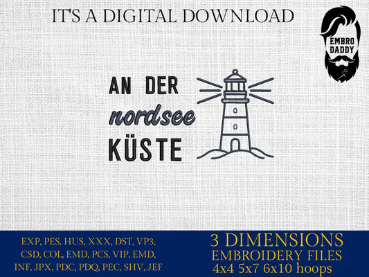 Machine Embroidery files, An den nordsee küste, German Nautical, PES, xxx, hus & more