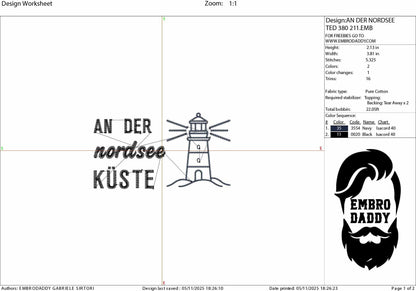 Machine Embroidery files, An den nordsee küste, German Nautical, PES, xxx, hus & more