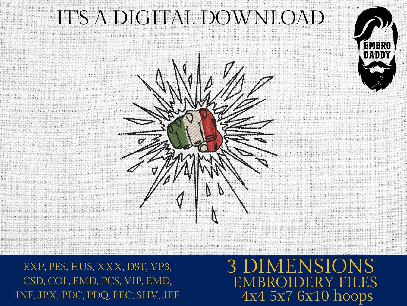 Machine Embroidery, Italy, Italian, Fist, Punch, Break Wall, Flag, Country, Nation, embroidery files, PES, xxx, hus & more