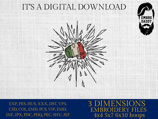 Machine Embroidery, Italy, Italian, Fist, Punch, Break Wall, Flag, Country, Nation, embroidery files, PES, xxx, hus & more