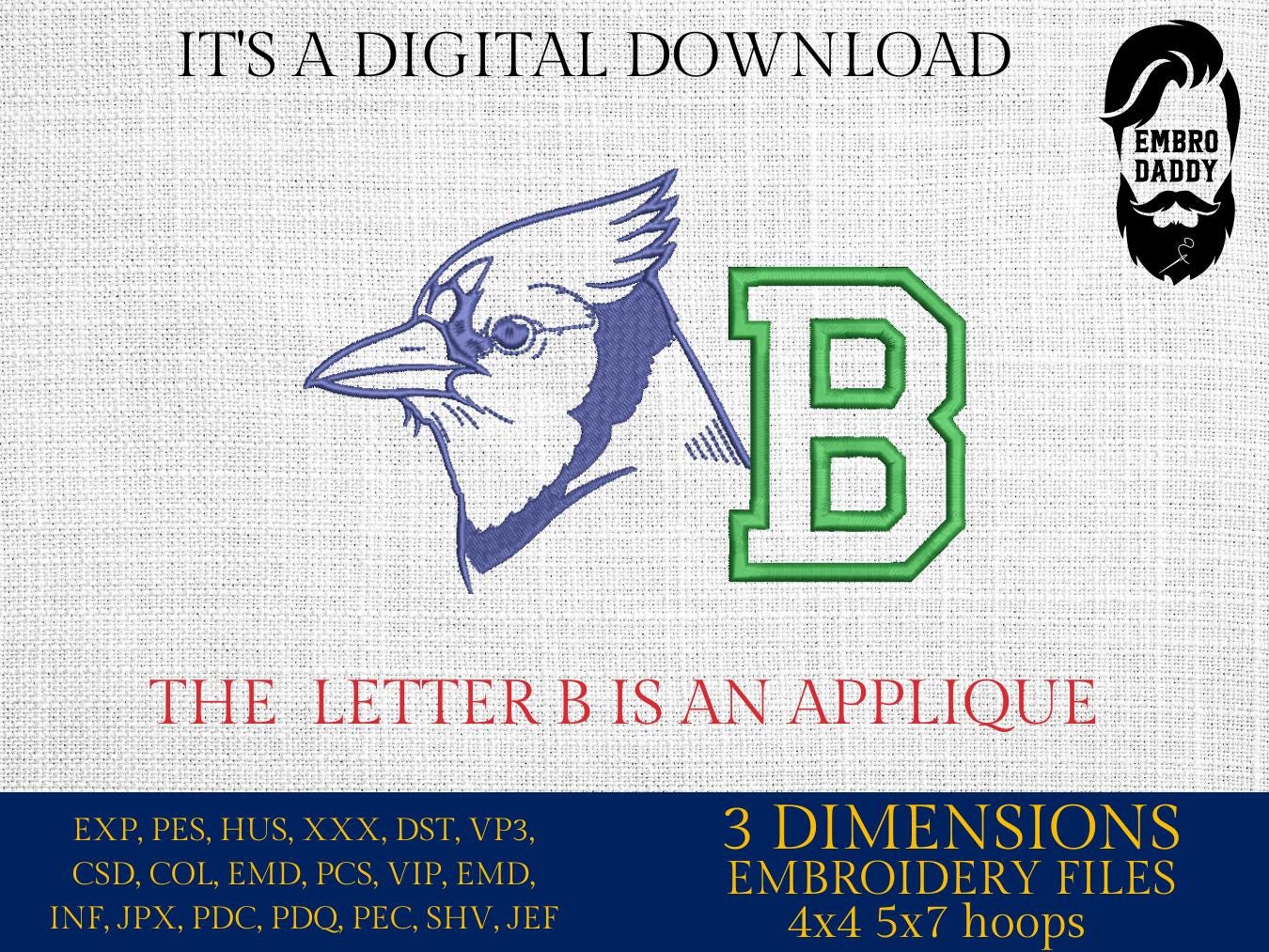Machine Embroidery files, bluejay appliqué, PES, dst, xxx, hus & more
