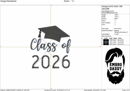 Machine Embroidery files, Senior class of 2026, PES, DST, xxx, hus & more