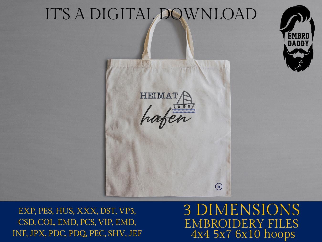 Machine Embroidery files, Heimat hafen, German Nautical, PES, xxx, hus & more