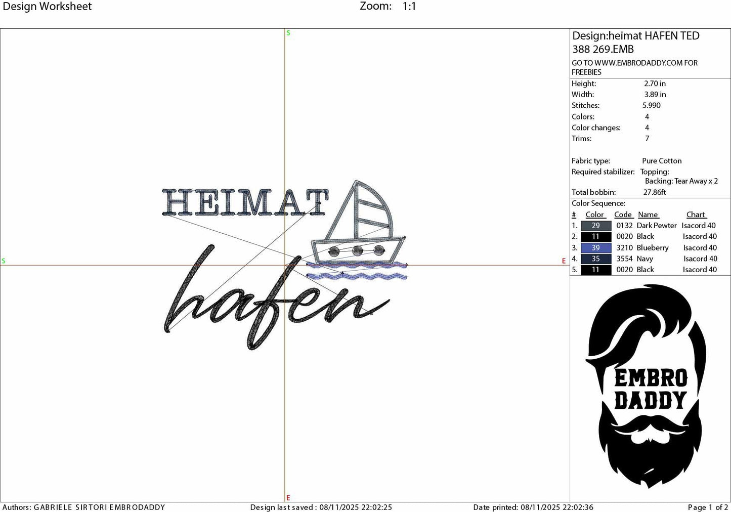 Machine Embroidery files, Heimat hafen, German Nautical, PES, xxx, hus & more