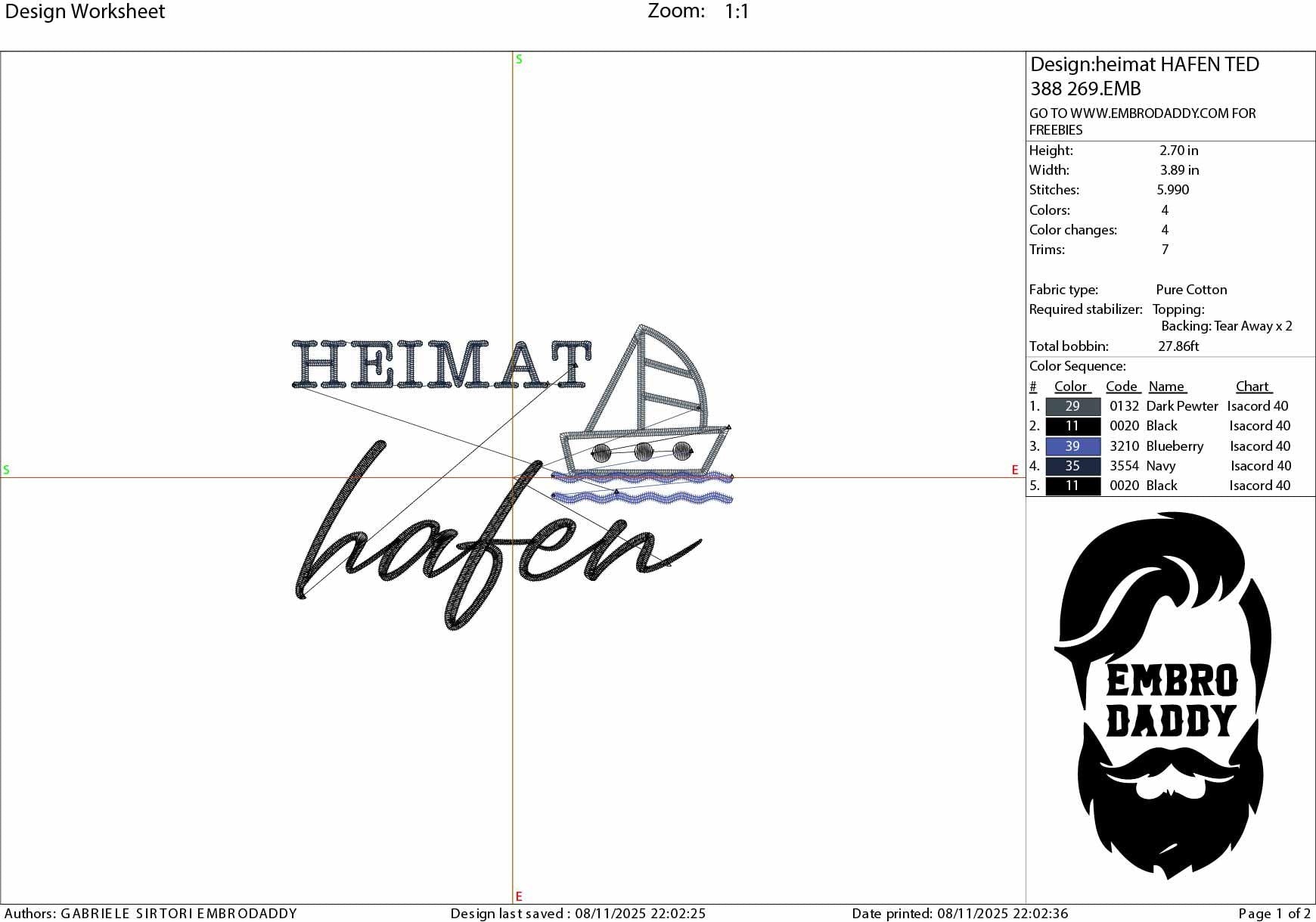 Machine Embroidery files, Heimat hafen, German Nautical, PES, xxx, hus & more