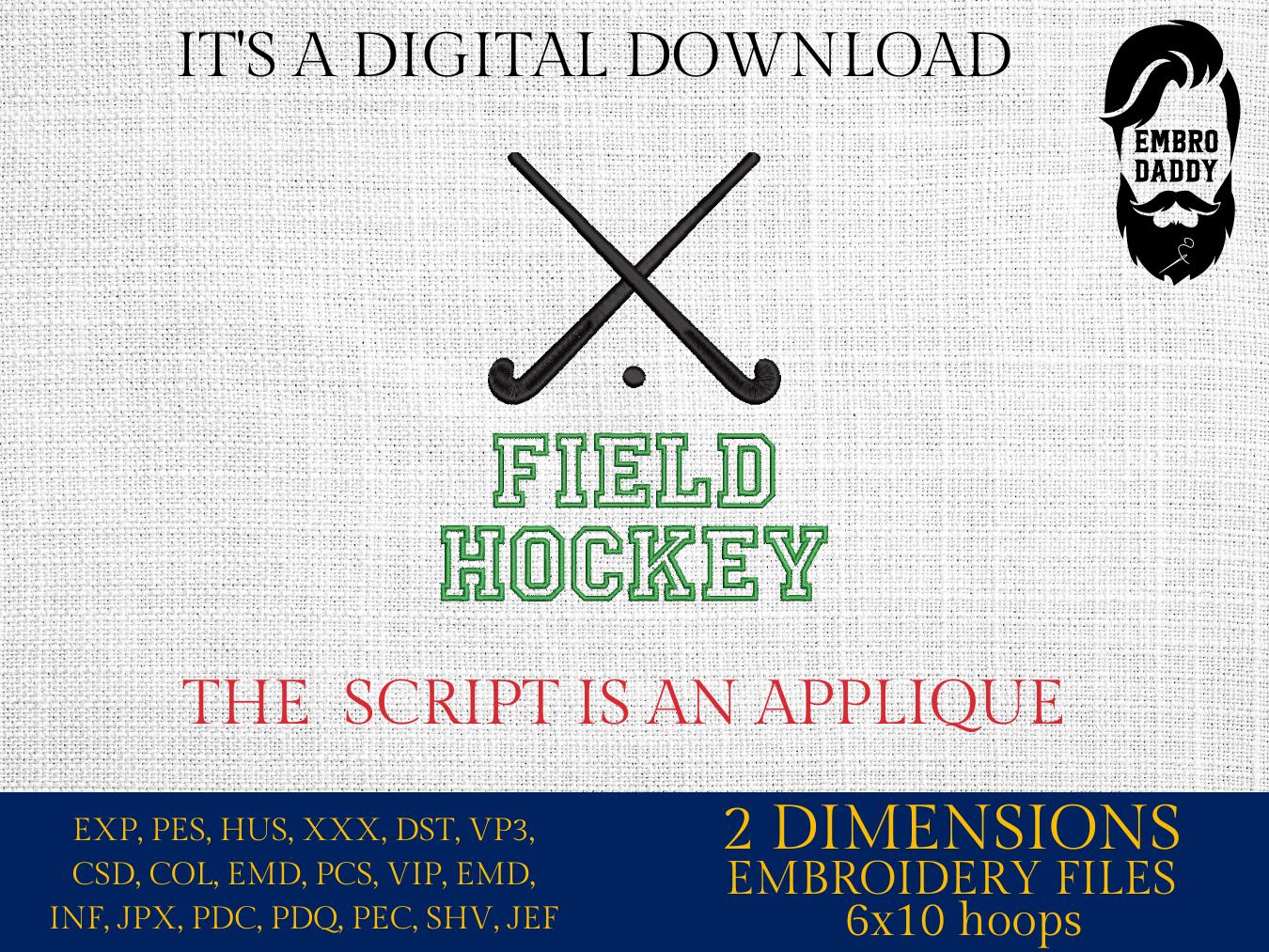 Machine Embroidery files, applique', Field Hockey Sticks, Ball Split, Players, sport, PES, xxx, hus & more