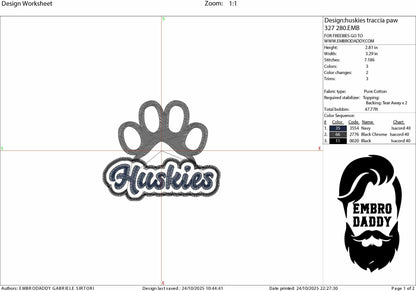 Machine Embroidery files, "Huskies" Team Mascot, Team Name, PES, xxx, hus & more