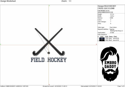 Machine Embroidery files, Field Hockey Sticks, Ball Split, Players, sport, PES, xxx, hus & more