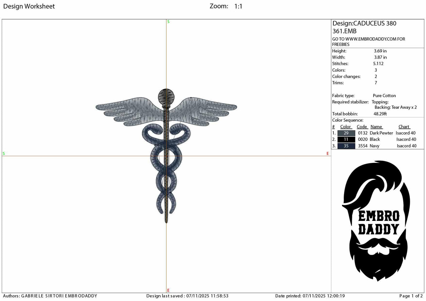 Machine Embroidery files, Medical Caduceus Symbol Silhouette, hospital, doctor, nurse, dst, PES, xxx, hus & more