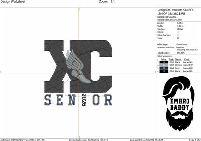 Machine Embroidery files, Cross country, Senior 2026, XC, PES, xxx, hus & more, fan embroidery files