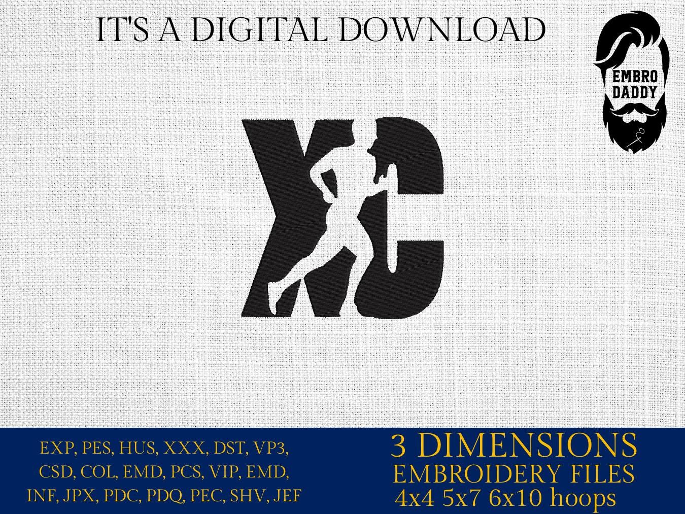 Machine Embroidery files, Cross country, man running, XC, PES, dst, xxx, hus & more