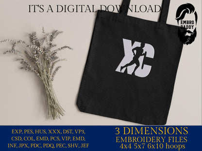 Machine Embroidery files, Cross country, man running, XC, PES, dst, xxx, hus & more