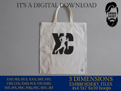 Machine Embroidery files, Cross country, man running, XC, PES, dst, xxx, hus & more