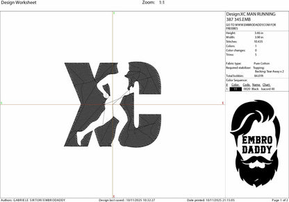 Machine Embroidery files, Cross country, man running, XC, PES, dst, xxx, hus & more