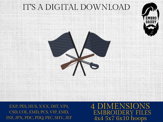 Machine Embroidery files, Crossed Color Guard, Marching Band Flags, Sabre, Rifle, PES, xxx, dst, hus & more