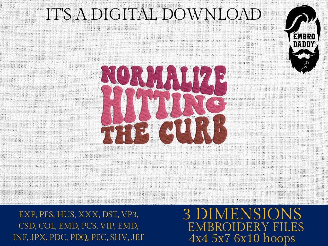 Machine Embroidery files, Normalize Hitting The Curb, funny car, PES, xxx, hus & more