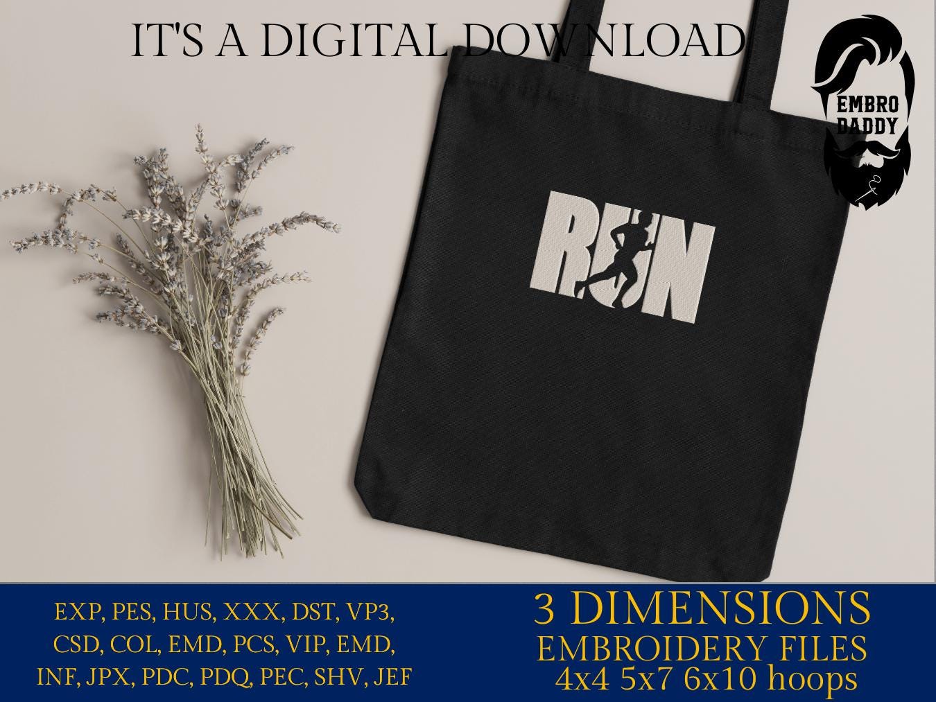 Machine embroidery files, man run, running, Embroidery Pattern File in PES, DST, hus & more