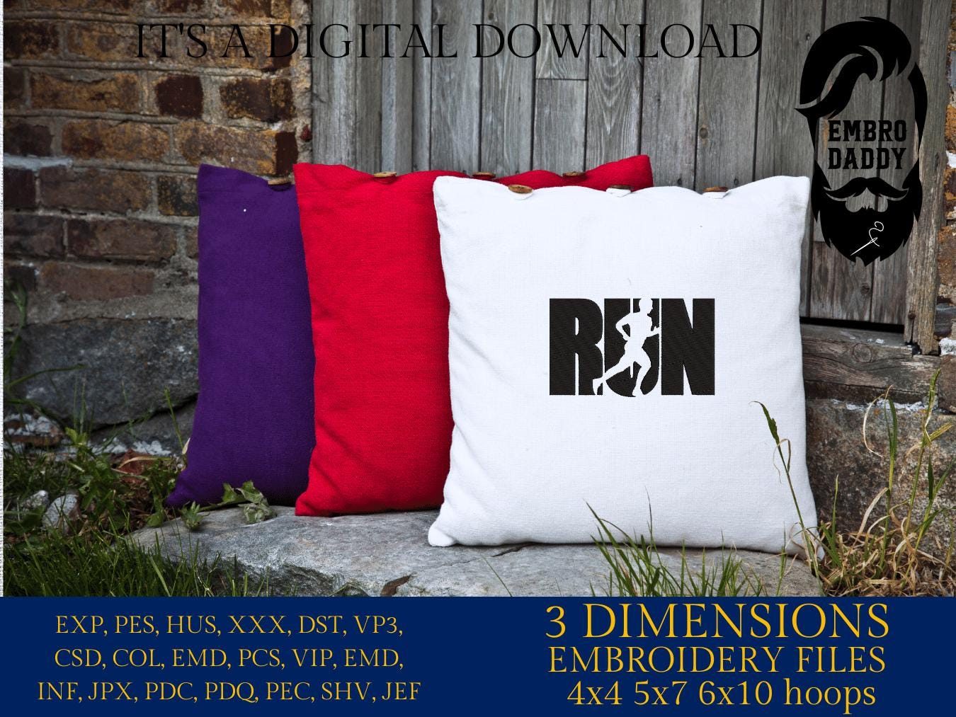 Machine embroidery files, man run, running, Embroidery Pattern File in PES, DST, hus & more