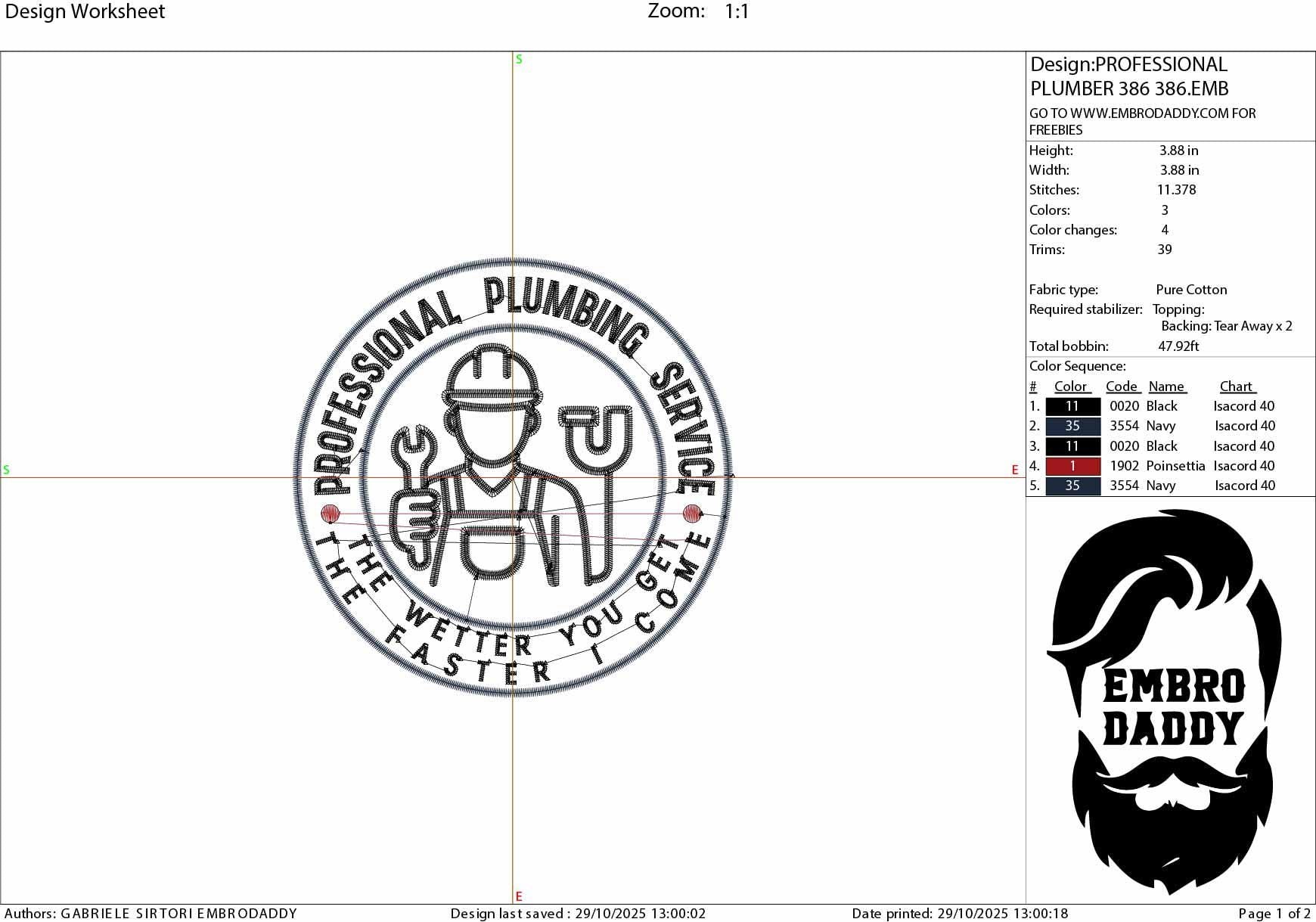 Machine Embroidery files, Professional Plumbing Service, Funny Plumber Humor, PES, xxx, hus & more