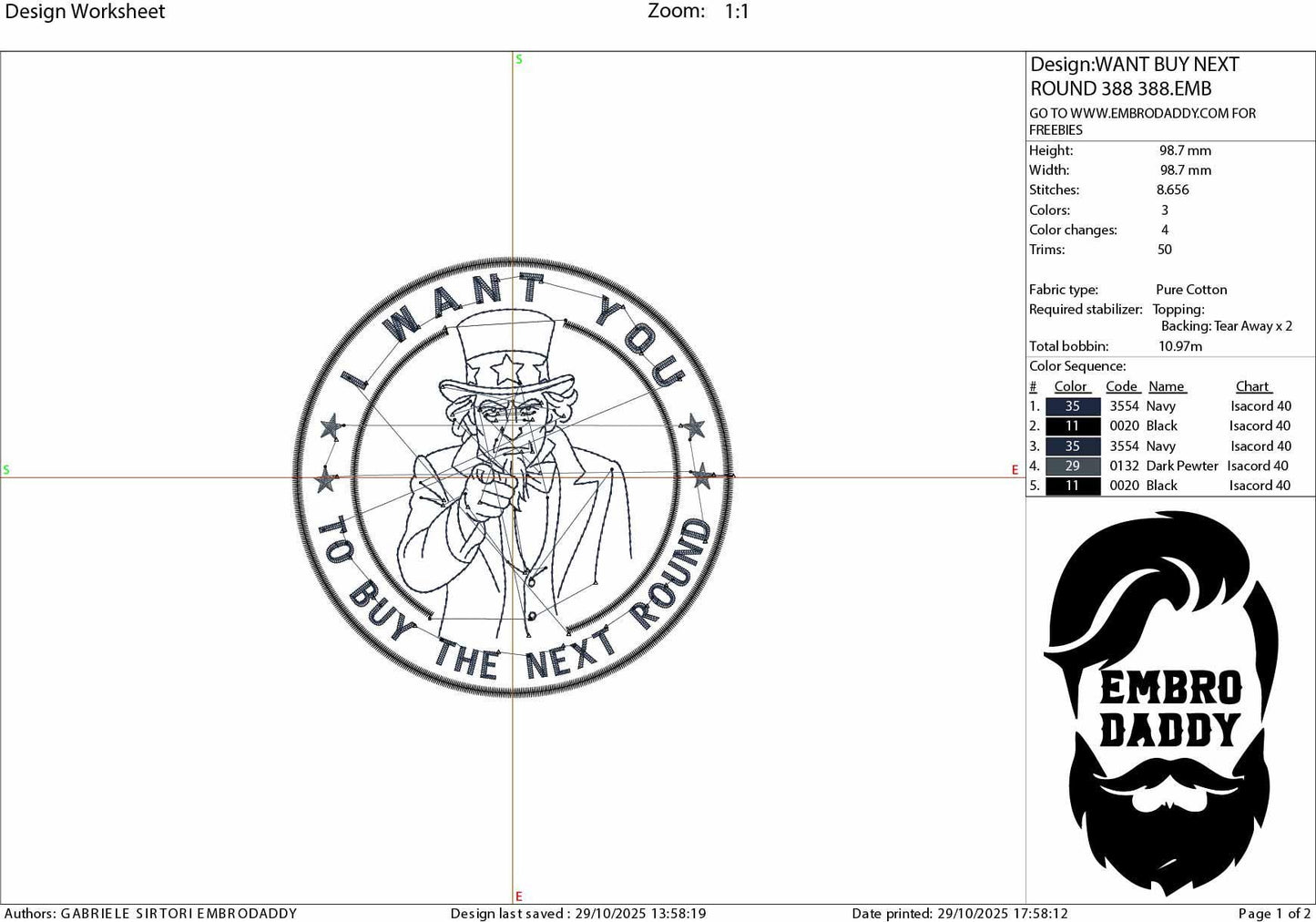 Machine Embroidery files, Uncle Sam “ Want You to Buy the Next Round”, drink Humor Design, drinking, PES, DST, xxx, hus and more