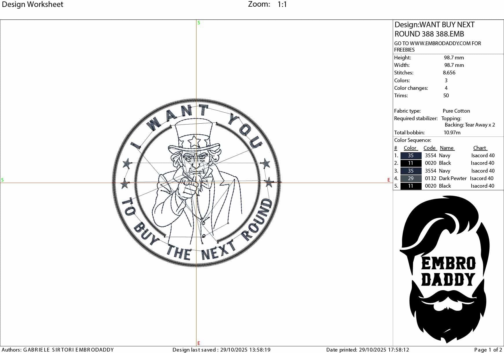 Machine Embroidery files, Uncle Sam “ Want You to Buy the Next Round”, drink Humor Design, drinking, PES, DST, xxx, hus and more