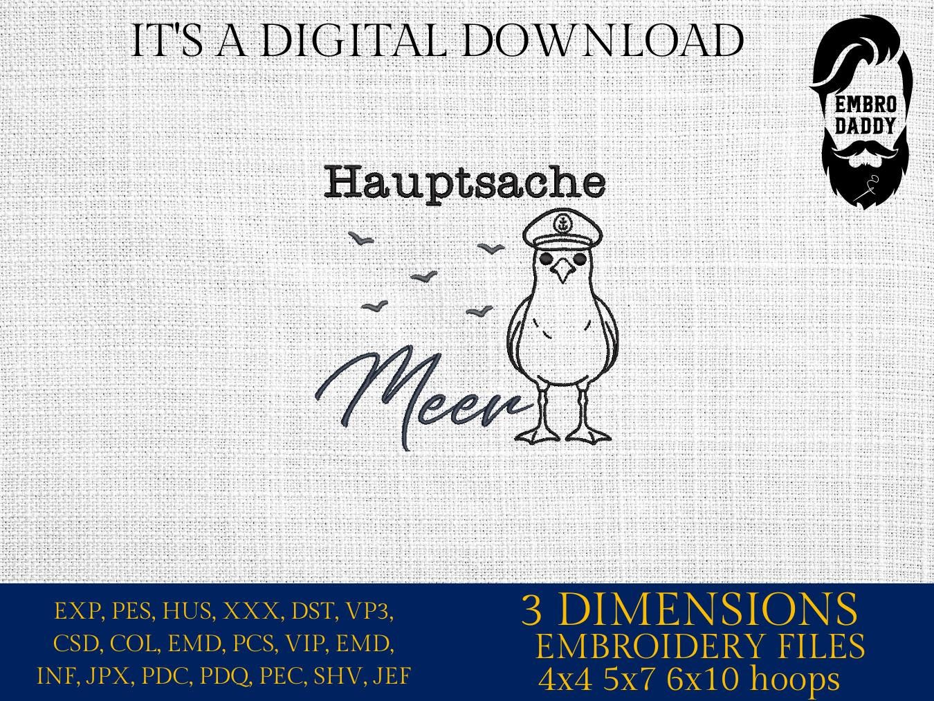 Machine Embroidery files, Hauptsache meer, German Nautical, PES, xxx, hus & more