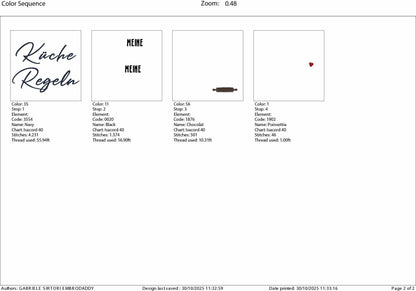 Machine Embroidery files, Küss den koch, German cooking saying, PES, xxx, hus & more
