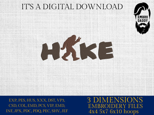 Machine Embroidery files, hike, Bigfoot, PES, DST, xxx, hus & more