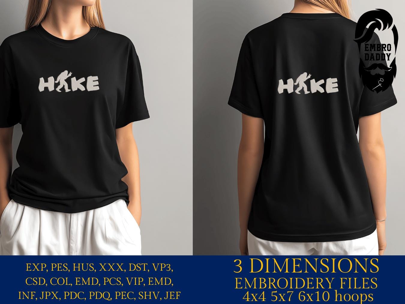 Machine Embroidery files, hike, Bigfoot, PES, DST, xxx, hus & more