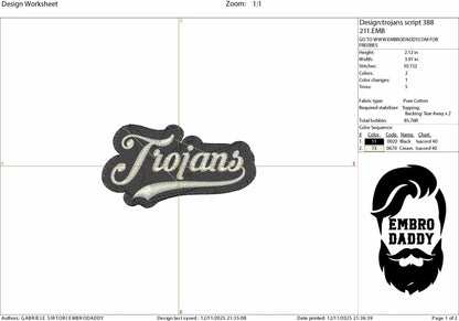 Machine Embroidery files, "Trojans" Team Name, Swoosh, PES, xxx, hus & more