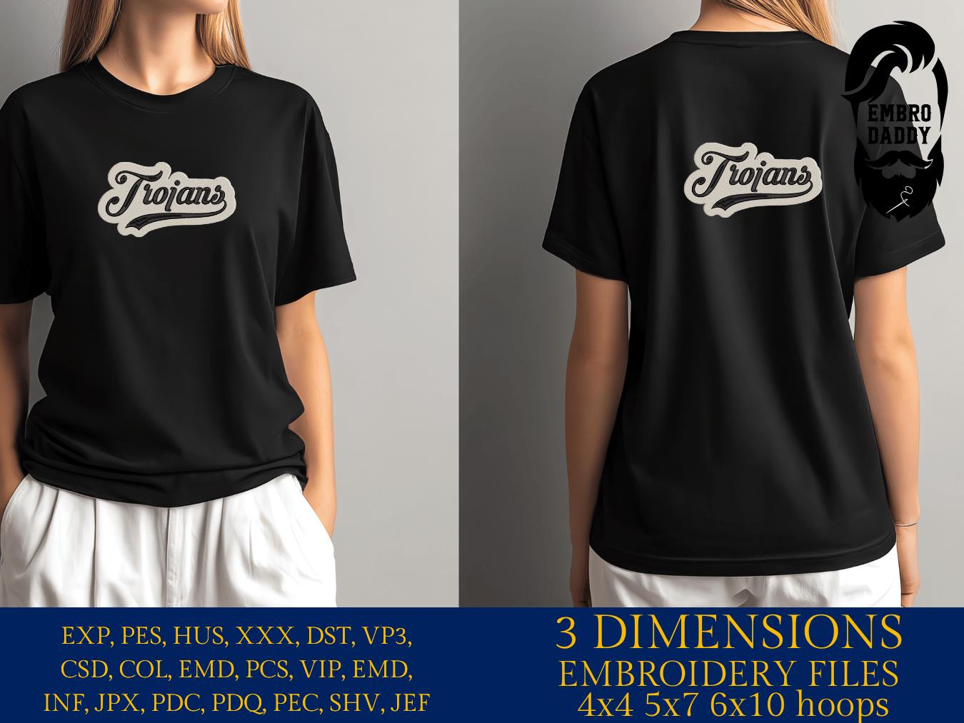 Machine Embroidery files, "Trojans" Team Name, Swoosh, PES, xxx, hus & more