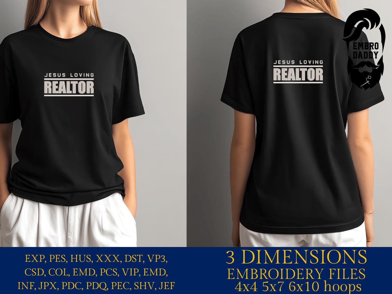 Machine Embroidery files, Jesus loving realtor, real estate AGENT, property asset PES, dst xxx, hus & more