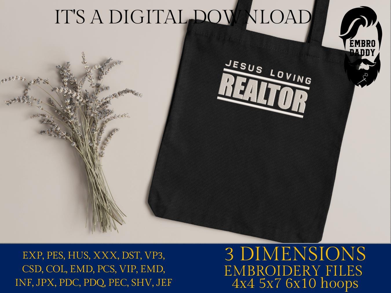 Machine Embroidery files, Jesus loving realtor, real estate AGENT, property asset PES, dst xxx, hus & more