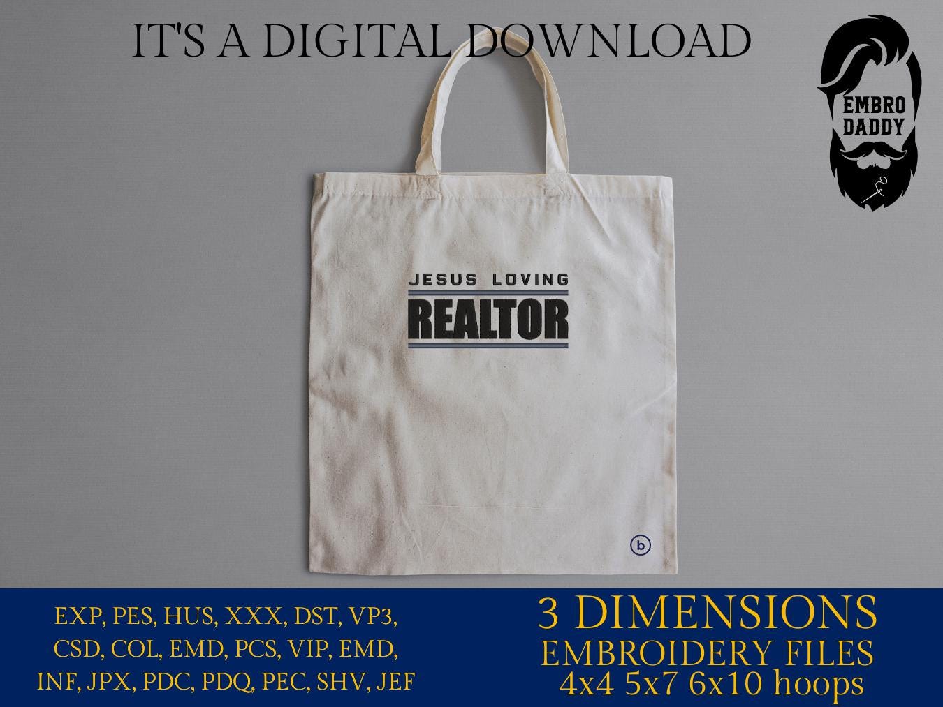 Machine Embroidery files, Jesus loving realtor, real estate AGENT, property asset PES, dst xxx, hus & more