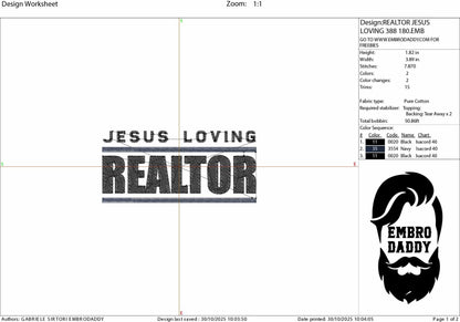 Machine Embroidery files, Jesus loving realtor, real estate AGENT, property asset PES, dst xxx, hus & more