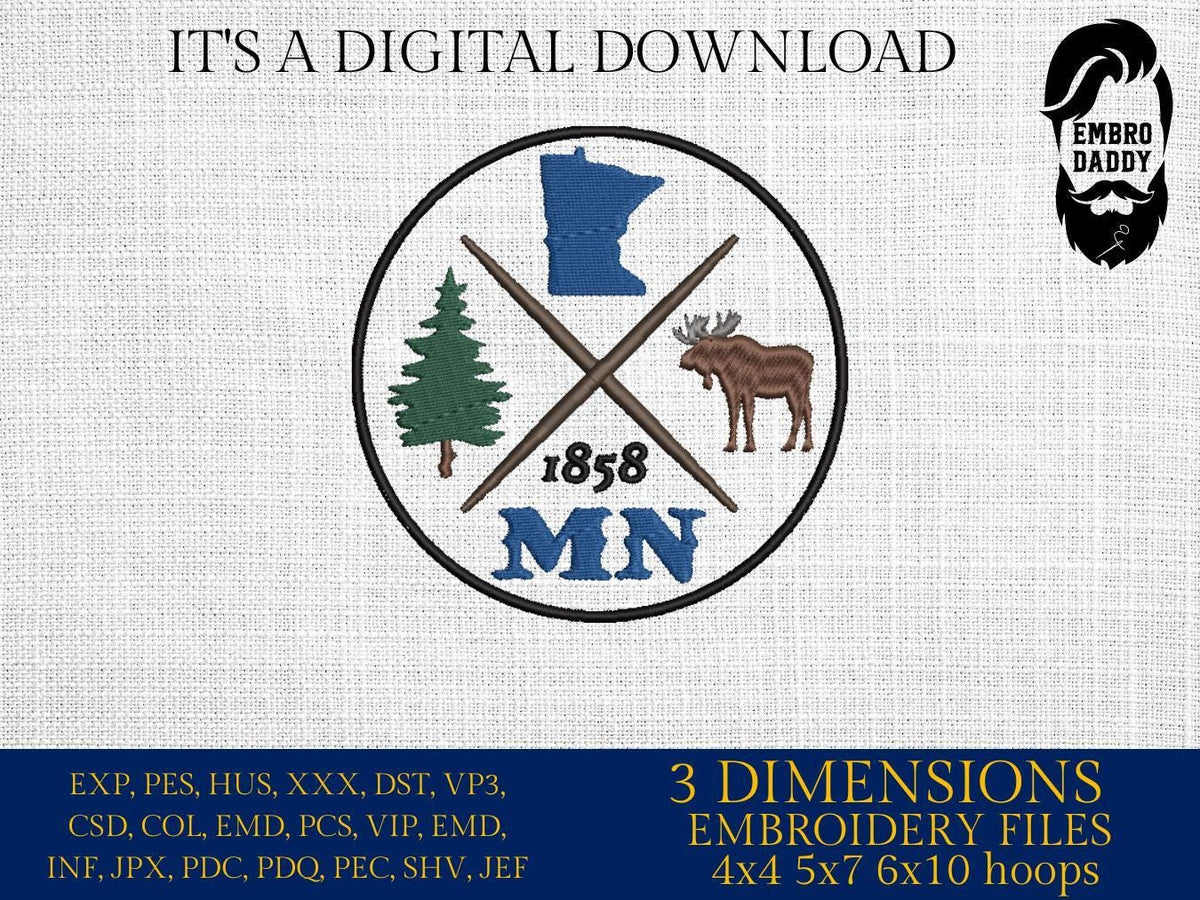 Machine Embroidery files, Minnesota est 1858, DST, PES, xxx hus & more