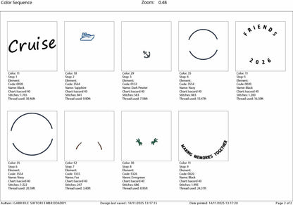 Machine Embroidery files, Friends Cruise 2026, memories together, PES, xxx, hus & more, embroidery files
