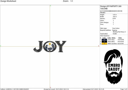 Machine Embroidery files, Joy, Baby Jesus Manger Scene Inside, Nativity, Christmas Theme, PES, DST, xxx, hus and more