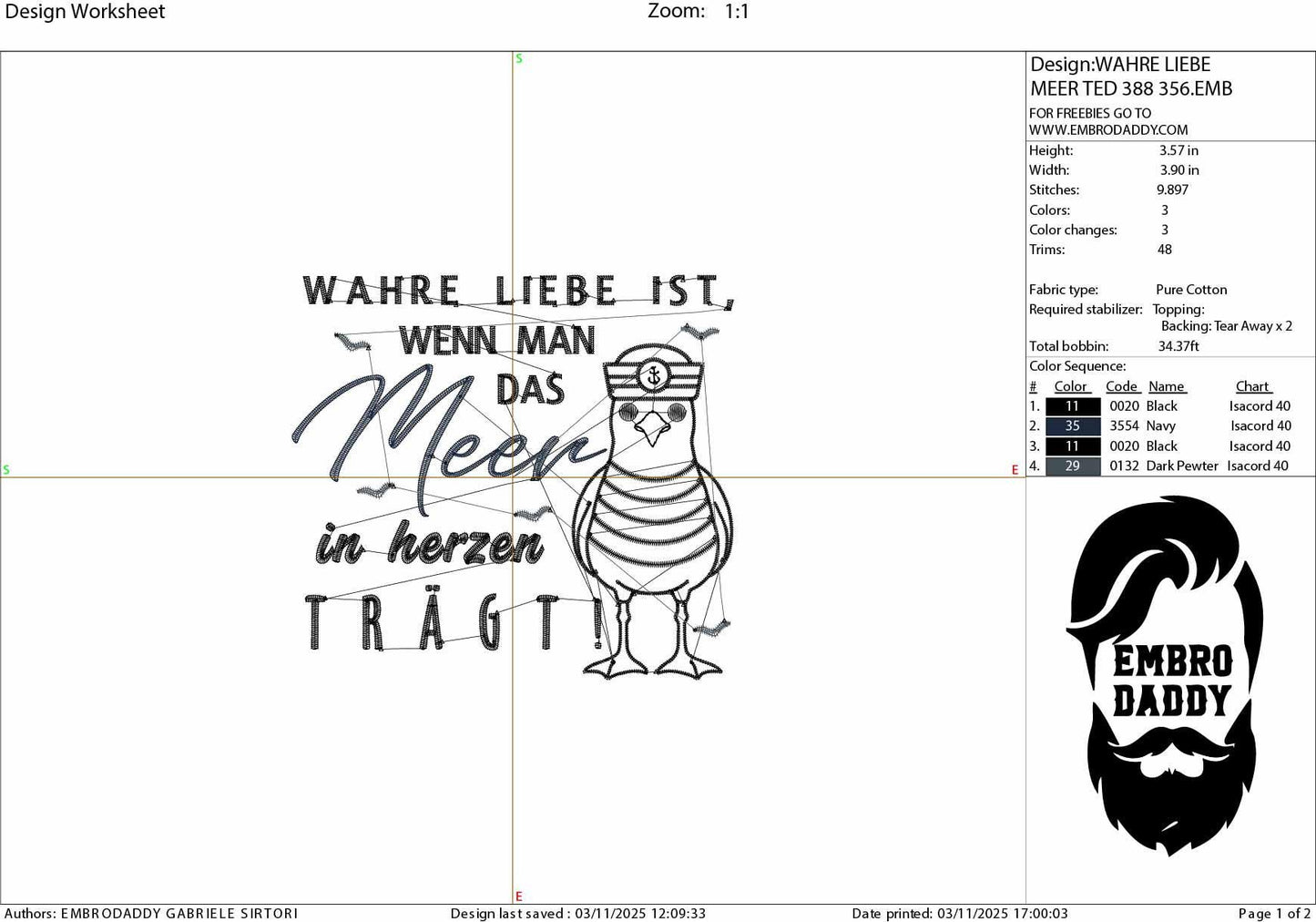 Machine Embroidery files, Wahre Liebe ist, wenn man das Meer im Herzen trägt!, German Nautical, PES, xxx, hus & more