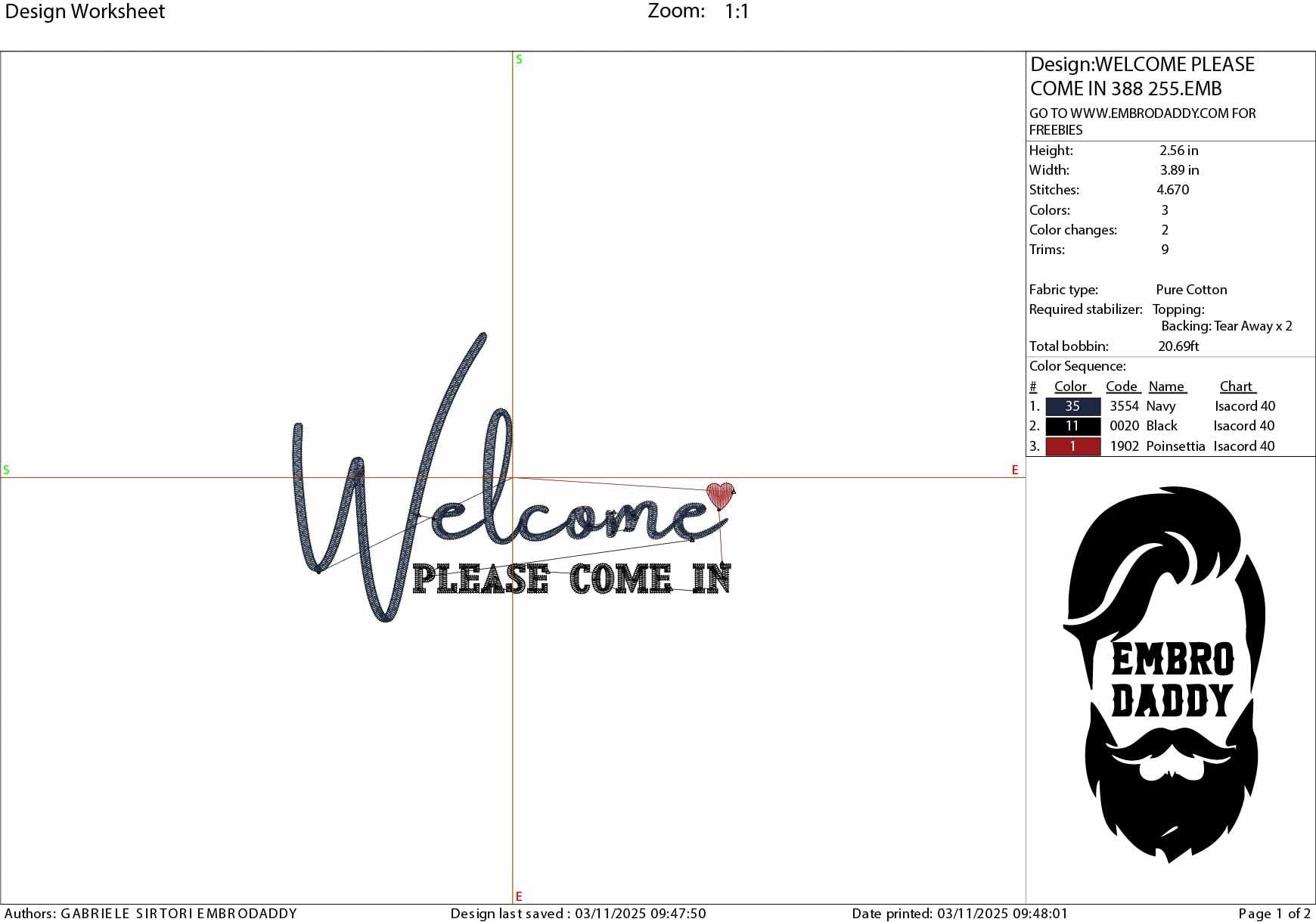 Machine Embroidery files, Welcome please come in, dst ,PES, xxx, hus & more