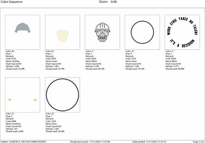 Machine Embroidery files, Work Ethic Takes No Talent, Skull Hard Hat Construction Worker, Motivational PES, DST, xxx, hus and more