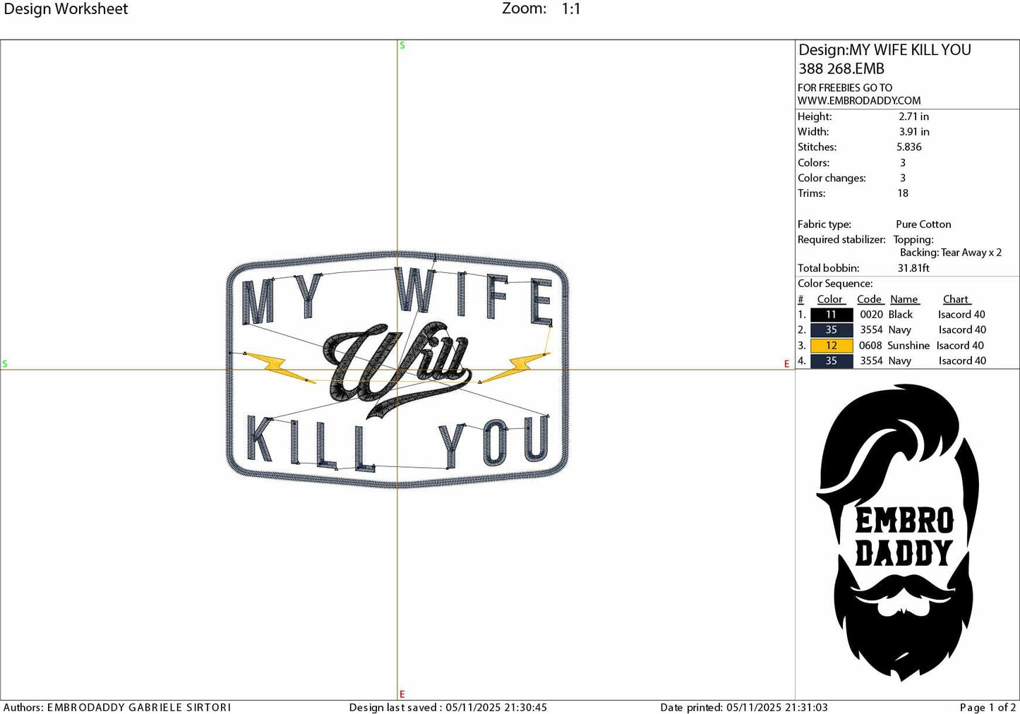 Machine Embroidery files, My wife will kill you, Trendy Design, wife, Funny Sarcastic, PES, DST, xxx, hus & more