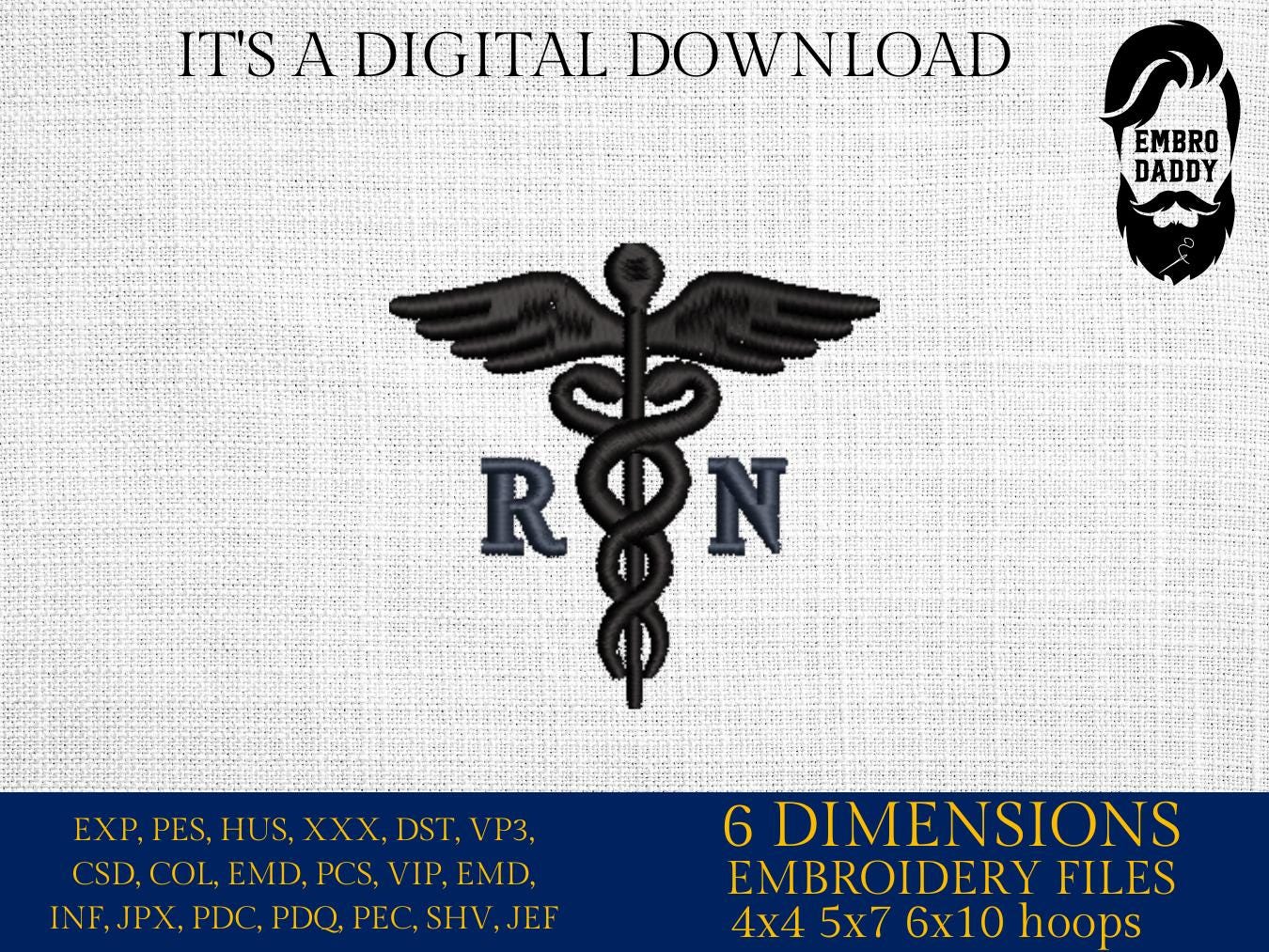 Machine Embroidery files, Medical Caduceus Symbol Silhouette, registered Nurse, Nurse Staff, , hospital dst, PES, xxx, hus & more