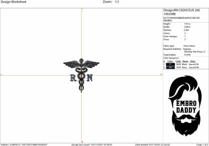 Machine Embroidery files, Medical Caduceus Symbol Silhouette, registered Nurse, Nurse Staff, , hospital dst, PES, xxx, hus & more