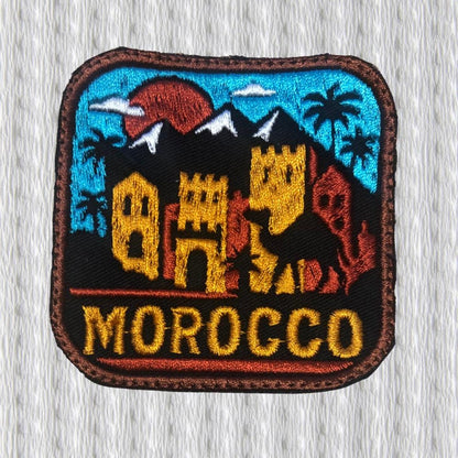 Morocco Travel Patch – Desert Sunset Badge, Moroccan Landscape Embroidered Iron-On Patch, Souvenir Travel Gift, Backpack Jacket Patch