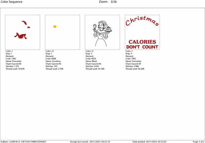 Machine Embroidery files, Funny Christmas Party Girly, Christmas Calories don't count, Retro Sassy Holiday Humor, PES, xxx, hus & more