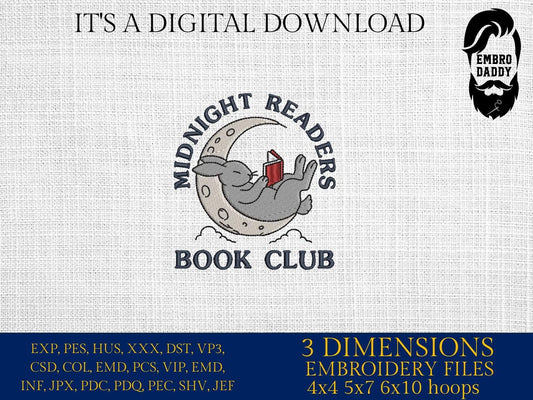 Machine Embroidery files, midnight readers book club, One More Chapter, Retro, Funny, Sarcastic, Bookish, Reading Girl, PES, xxx, hus & more