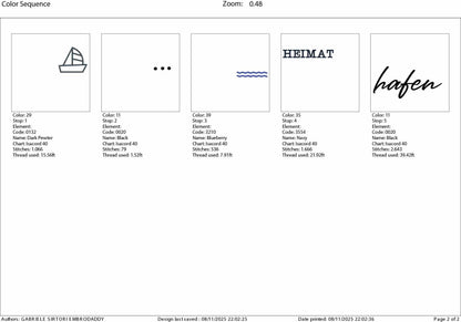 Machine Embroidery files, Heimat hafen, German Nautical, PES, xxx, hus & more