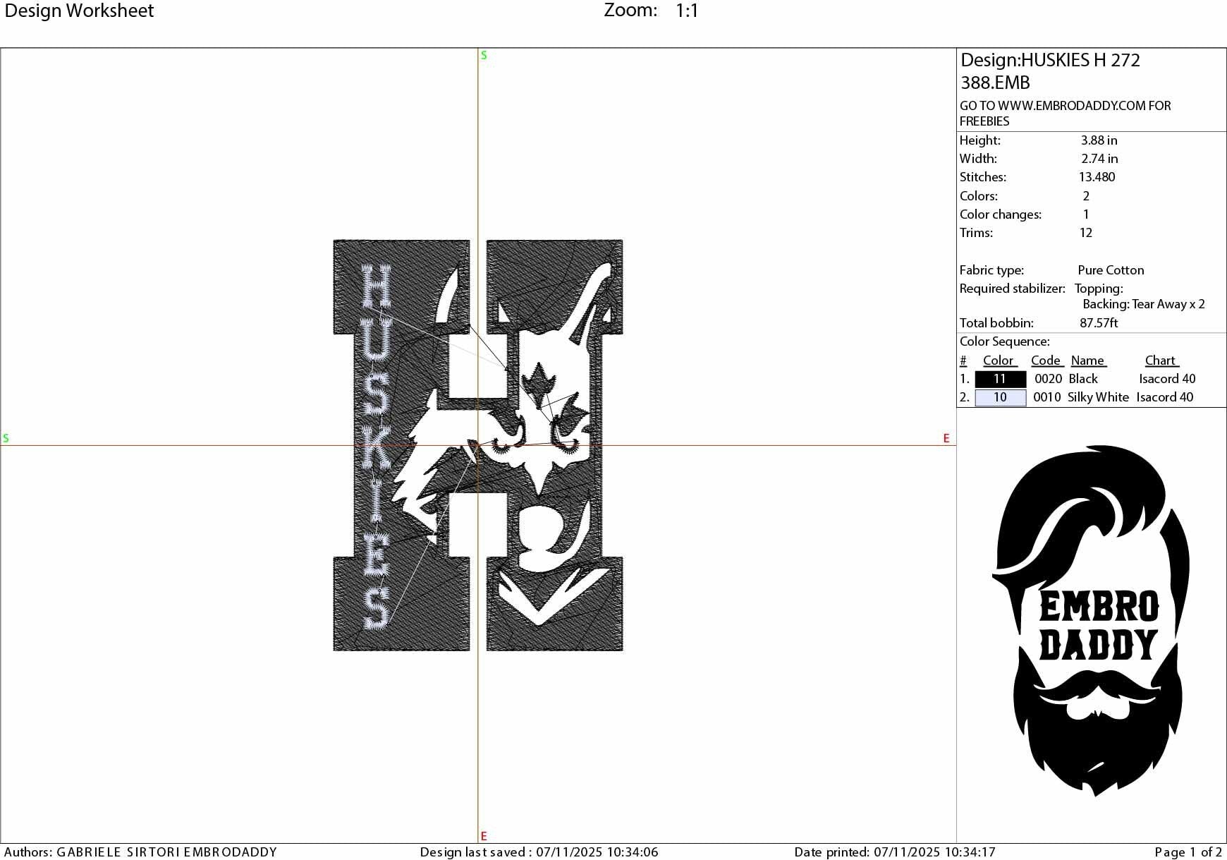 Machine Embroidery files, Husky in H Letter, PES, 1st, xxx, hus & more