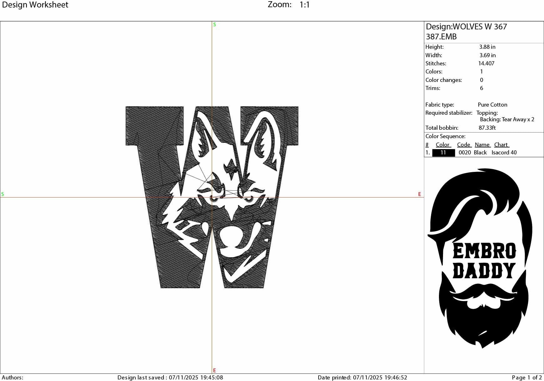 Machine Embroidery files, Wolf in W Letter, PES, 1st, xxx, hus & more